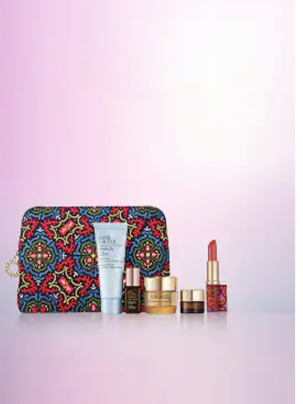 Embrace Beauty Multi-Color Embroidered Makeup Pouch with Skincare & Lipstick Set